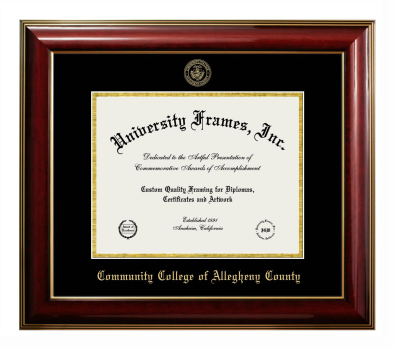 Community College of Allegheny County Diploma Frame in Classic Mahogany with Gold Trim with Black & Gold Mats for DOCUMENT: 8 1/2"H X 11"W  