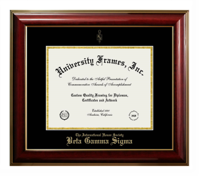 Beta Gamma Sigma Diploma Frame in Classic Mahogany with Gold Trim with Black & Gold Mats for DOCUMENT: 8 1/2"H X 11"W  