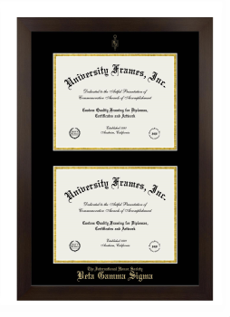 Beta Gamma Sigma Double Degree (Stacked) Frame in Manhattan Espresso with Black & Gold Mats for document: 8 1/2"h x 11"w  , document: 8 1/2"h x 11"w  