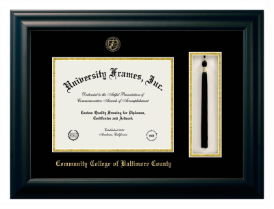 Community College of Baltimore County-Catonsville Diploma with Tassel Box Frame in Satin Black with Black & Gold Mats for document: 8 1/2"h x 11"w  