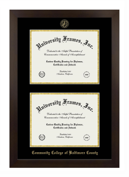 Community College of Baltimore County-Catonsville Double Degree (Stacked) Frame in Manhattan Espresso with Black & Gold Mats for document: 8 1/2"h x 11"w  , document: 8 1/2"h x 11"w  