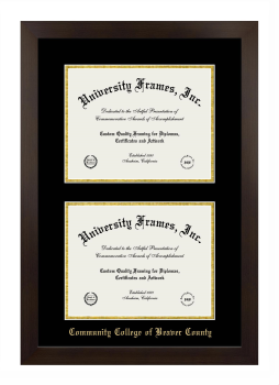 Community College of Beaver County Double Degree (Stacked) Frame in Manhattan Espresso with Black & Gold Mats for document: 8 1/2"h x 11"w  , document: 8 1/2"h x 11"w  