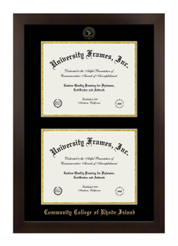 Community College of Rhode Island Double Degree (Stacked) Frame in Manhattan Espresso with Black & Gold Mats for document: 8 1/2"h x 11"w  , document: 8 1/2"h x 11"w  