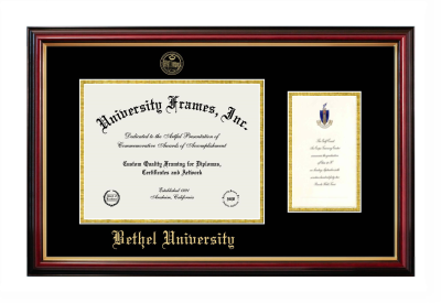 Bethel University (Tennessee) Diploma with Announcement Frame in Petite Mahogany with Gold Trim with Black & Gold Mats for document: 8 1/2"h x 11"w  , diploma: 7"h x 4"w  