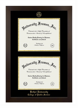 Bethel University College of Public Service Double Degree (Stacked) Frame in Manhattan Espresso with Black & Gold Mats for document: 8 1/2"h x 11"w  , document: 8 1/2"h x 11"w  