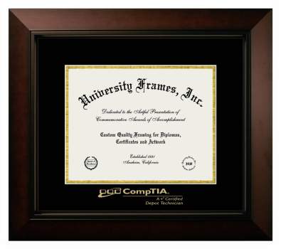 CompTIA Diploma Frame in Legacy Black Cherry with Black & Gold Mats for document: 8 1/2"h x 11"w  