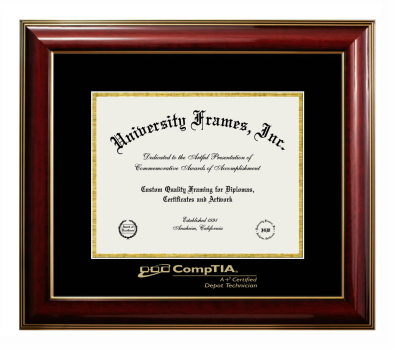CompTIA Diploma Frame in Classic Mahogany with Gold Trim with Black & Gold Mats for DOCUMENT: 8 1/2"H X 11"W  