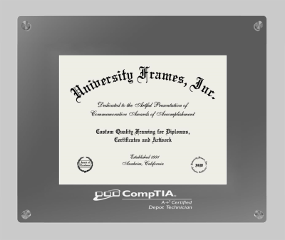 CompTIA Lucent Clear-over-Smoke Frame in Lucent Smoke Moulding with Lucent Smoke Mat for document: 8 1/2"h x 11"w  