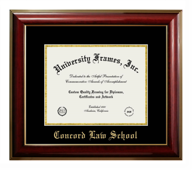 Concord Law School Diploma Frame in Classic Mahogany with Gold Trim with Black & Gold Mats for DOCUMENT: 8 1/2"H X 11"W  