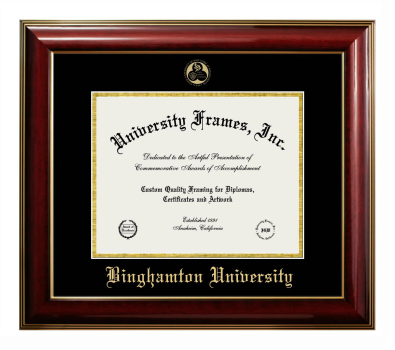Binghamton University Diploma Frame in Classic Mahogany with Gold Trim with Black & Gold Mats for DOCUMENT: 8 1/2"H X 11"W  