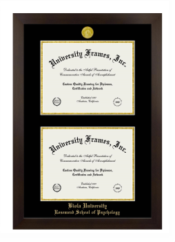 Biola University Rosemead School of Psychology Double Degree (Stacked) Frame in Manhattan Espresso with Black & Gold Mats for DOCUMENT: 8 1/2"H X 11"W  , DOCUMENT: 8 1/2"H X 11"W  