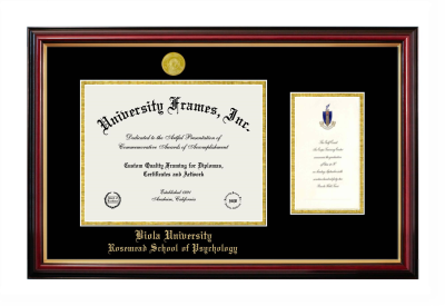 Biola University Rosemead School of Psychology Diploma with Announcement Frame in Petite Mahogany with Gold Trim with Black & Gold Mats for DOCUMENT: 8 1/2"H X 11"W  ,  7"H X 4"W  