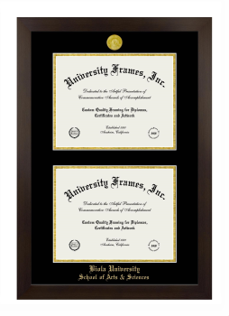 Biola University School of Arts & Sciences Double Degree (Stacked) Frame in Manhattan Espresso with Black & Gold Mats for document: 8 1/2"h x 11"w  , document: 8 1/2"h x 11"w  