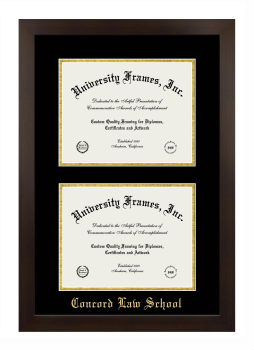 Concord Law School Double Degree (Stacked) Frame in Manhattan Espresso with Black & Gold Mats for document: 8 1/2"h x 11"w  , document: 8 1/2"h x 11"w  