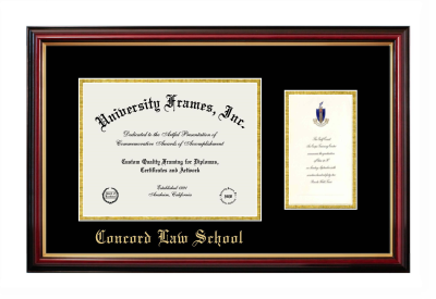 Concord Law School Diploma with Announcement Frame in Petite Mahogany with Gold Trim with Black & Gold Mats for document: 8 1/2"h x 11"w  , diploma: 7"h x 4"w  