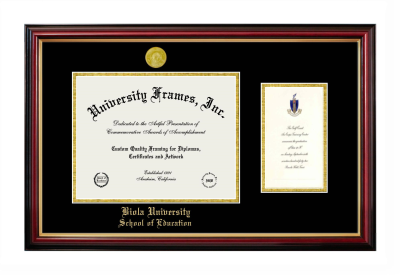 Biola University School of Education Diploma with Announcement Frame in Petite Mahogany with Gold Trim with Black & Gold Mats for document: 8 1/2"h x 11"w  , diploma: 7"h x 4"w  