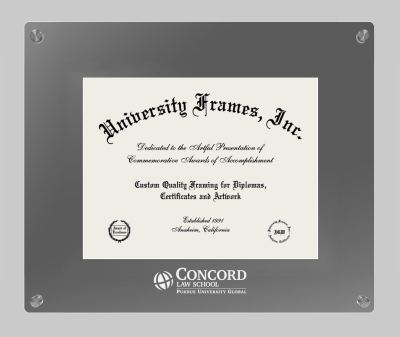 Concord Law School (Purdue University Global Campus) Lucent Clear-over-Smoke Frame in Lucent Smoke Moulding with Lucent Smoke Mat for document: 8 1/2"h x 11"w  