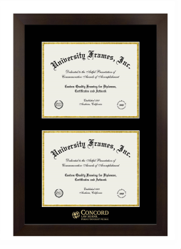 Concord Law School (Purdue University Global Campus) Double Degree (Stacked) Frame in Manhattan Espresso with Black & Gold Mats for document: 8 1/2"h x 11"w  , document: 8 1/2"h x 11"w  