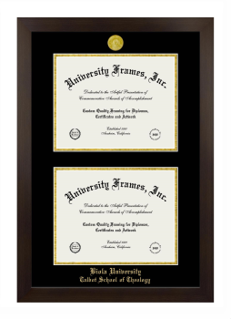 Biola University Talbot School of Theology Double Degree (Stacked) Frame in Manhattan Espresso with Black & Gold Mats for document: 8 1/2"h x 11"w  , document: 8 1/2"h x 11"w  