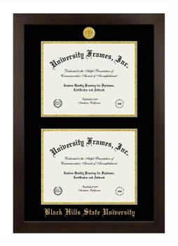 Black Hills State University Double Degree (Stacked) Frame in Manhattan Espresso with Black & Gold Mats for document: 8 1/2"h x 11"w  , document: 8 1/2"h x 11"w  