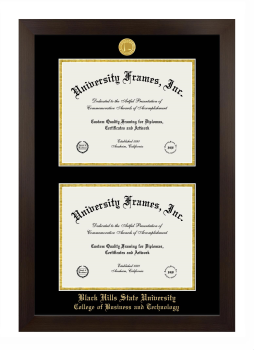 Black Hills State University College of Business and Technology Double Degree (Stacked) Frame in Manhattan Espresso with Black & Gold Mats for document: 8 1/2"h x 11"w  , document: 8 1/2"h x 11"w  
