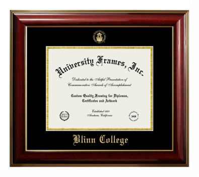 Blinn College Diploma Frame in Classic Mahogany with Gold Trim with Black & Gold Mats for DOCUMENT: 8 1/2"H X 11"W  