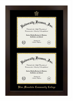 Blue Mountain Community College Double Degree (Stacked) Frame in Manhattan Espresso with Black & Gold Mats for document: 8 1/2"h x 11"w  , document: 8 1/2"h x 11"w  