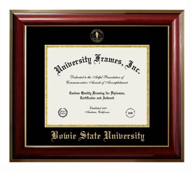 Bowie State University Diploma Frame in Classic Mahogany with Gold Trim with Black & Gold Mats for document: 8 1/2"h x 11"w  
