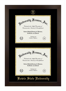 Bowie State University Double Degree (Stacked) Frame in Manhattan Espresso with Black & Gold Mats for document: 8 1/2"h x 11"w  , document: 8 1/2"h x 11"w  