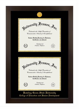 Bowling Green State University College of Education and Human Development Double Degree (Stacked) Frame in Manhattan Espresso with Black & Gold Mats for document: 8 1/2"h x 11"w  , document: 8 1/2"h x 11"w  