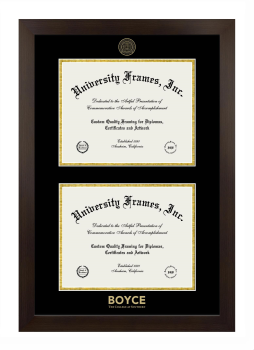 Boyce The College At Southern Double Degree (Stacked) Frame in Manhattan Espresso with Black & Gold Mats for document: 8 1/2"h x 11"w  , document: 8 1/2"h x 11"w  