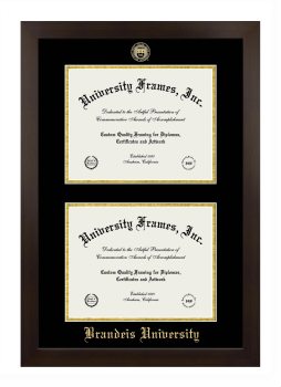 Brandeis University Double Degree (Stacked) Frame in Manhattan Espresso with Black & Gold Mats for document: 8 1/2"h x 11"w  , document: 8 1/2"h x 11"w  