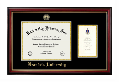 Brandeis University Diploma with Announcement Frame in Petite Mahogany with Gold Trim with Black & Gold Mats for document: 8 1/2"h x 11"w  , diploma: 7"h x 4"w  