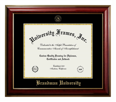 Brandman University Diploma Frame in Classic Mahogany with Gold Trim with Black & Gold Mats for DOCUMENT: 11"H X 14"W  