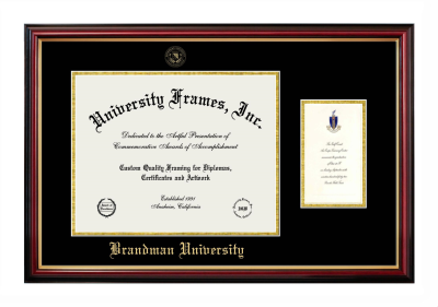 Diploma with Announcement Frame in Petite Mahogany with Gold Trim with Black & Gold Mats for DOCUMENT: 11"H X 14"W  ,  7"H X 4"W  