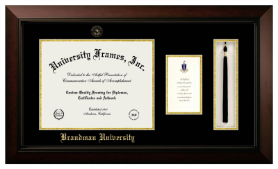 Brandman University Diploma with Announcement & Tassel Box Frame in Legacy Black Cherry with Black & Gold Mats for document: 11"h x 14"w  , diploma: 7"h x 4"w  