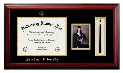 Diploma with 5 x 7 Portrait & Tassel Box Frame in Classic Mahogany with Black & Gold Mats for DOCUMENT: 11"H X 14"W  