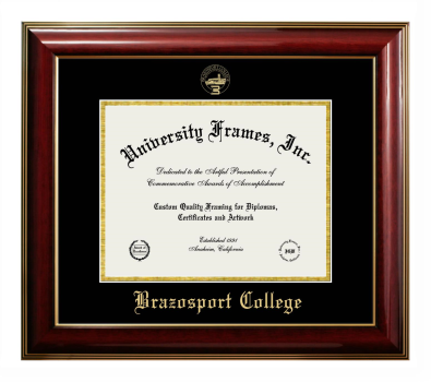 Brazosport College Diploma Frame in Classic Mahogany with Gold Trim with Black & Gold Mats for DOCUMENT: 8 1/2"H X 11"W  