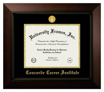 Concorde Career Institute Diploma Frame in Legacy Black Cherry with Black & Gold Mats for DOCUMENT: 8 1/2"H X 11"W  