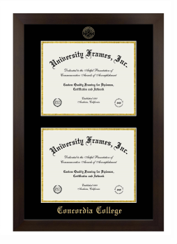 Concordia College (Moorhead) Double Degree (Stacked) Frame in Manhattan Espresso with Black & Gold Mats for document: 8 1/2"h x 11"w  , document: 8 1/2"h x 11"w  