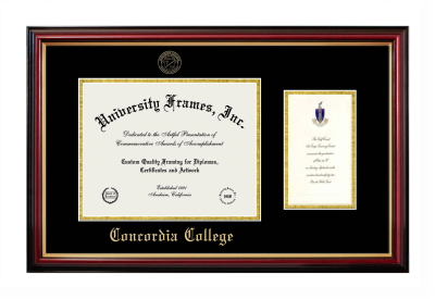Concordia College (Moorhead) Diploma with Announcement Frame in Petite Mahogany with Gold Trim with Black & Gold Mats for document: 8 1/2"h x 11"w  , diploma: 7"h x 4"w  