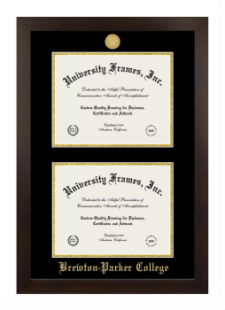 Brewton-Parker College Double Degree (Stacked) Frame in Manhattan Espresso with Black & Gold Mats for document: 8 1/2"h x 11"w  , document: 8 1/2"h x 11"w  