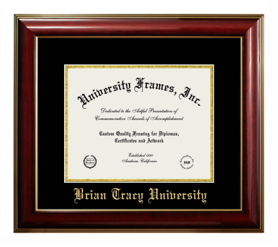 Brian Tracy University Diploma Frame in Classic Mahogany with Gold Trim with Black & Gold Mats for DOCUMENT: 8 1/2"H X 11"W  