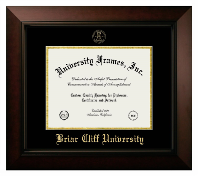 Briar Cliff University Diploma Frame in Legacy Black Cherry with Black & Gold Mats for document: 8 1/2"h x 11"w  