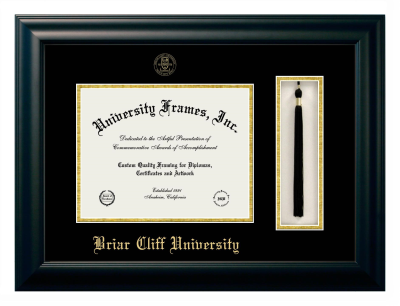 Briar Cliff University Diploma with Tassel Box Frame in Satin Black with Black & Gold Mats for document: 8 1/2"h x 11"w  
