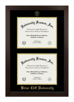 Briar Cliff University Double Degree (Stacked) Frame in Manhattan Espresso with Black & Gold Mats for document: 8 1/2"h x 11"w  , document: 8 1/2"h x 11"w  