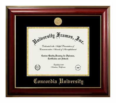 Concordia University (Portland) Diploma Frame in Classic Mahogany with Gold Trim with Black & Gold Mats for document: 8 1/2"h x 11"w  