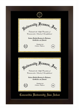 Concordia University Ann Arbor Double Degree (Stacked) Frame in Manhattan Espresso with Black & Gold Mats for document: 8 1/2"h x 11"w  , document: 8 1/2"h x 11"w  
