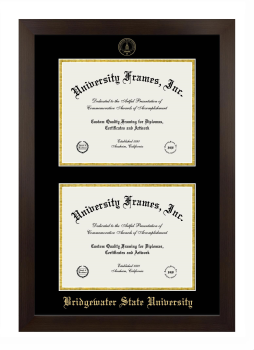 Bridgewater State University Double Degree (Stacked) Frame in Manhattan Espresso with Black & Gold Mats for document: 8 1/2"h x 11"w  , document: 8 1/2"h x 11"w  