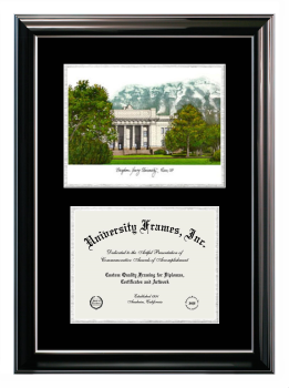 Brigham Young University Double Opening with Campus Image (Stacked) Frame in Classic Ebony with Silver Trim with Black & Silver Mats for DOCUMENT: 8 1/2"H X 11"W  
